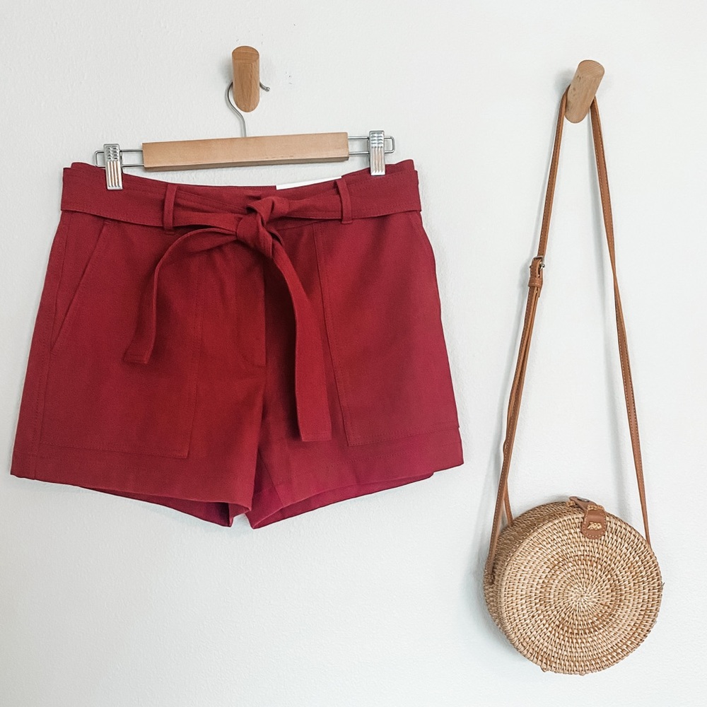 Ann Taylor Marina Tie Waist Shorts Burgundy Red 6